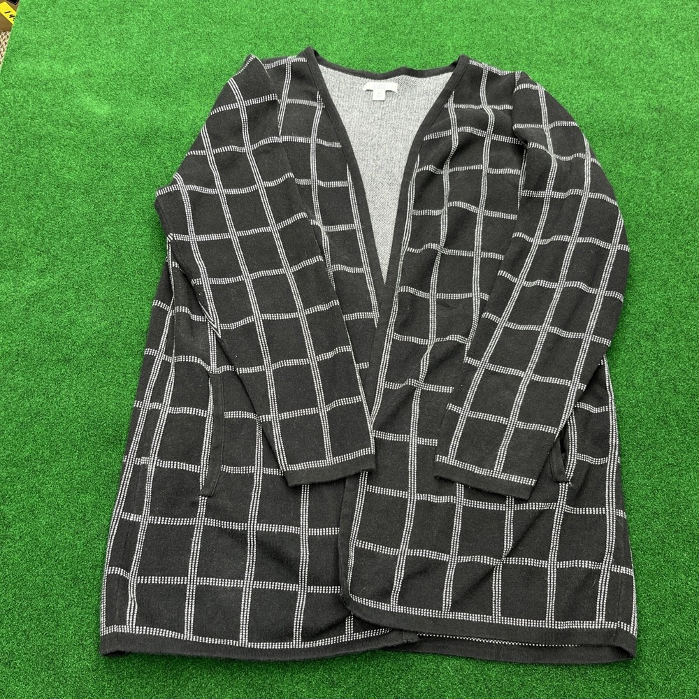 Croft & Barrow Open Front Long Cardigan Sweater Jacket Black White Womens XL